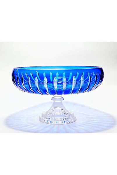 Kristal Market Handmade Crystal Vertical Pattern 28 cm Decorative Presentation Stand Tableware Presentation Bowl