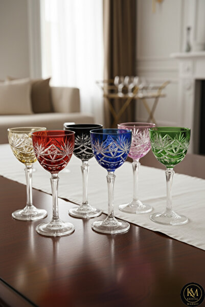 Kristal Market El Yapımı Kristal Star Rengarenk Dekoratif Sunumluk Kadeh Seti 6'lı