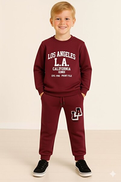 LİTTLE TORTOİSE Los Angeles California Printed Boys' Tracksuit / Sweatshirt Set