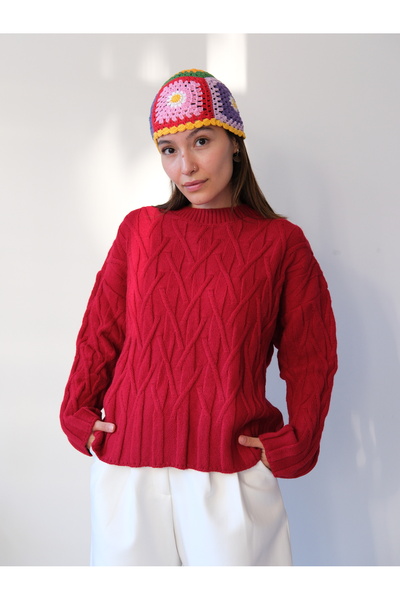 Butik Una Fiaba Oversize Crew Neck Soft Textured Knitwear Sweater