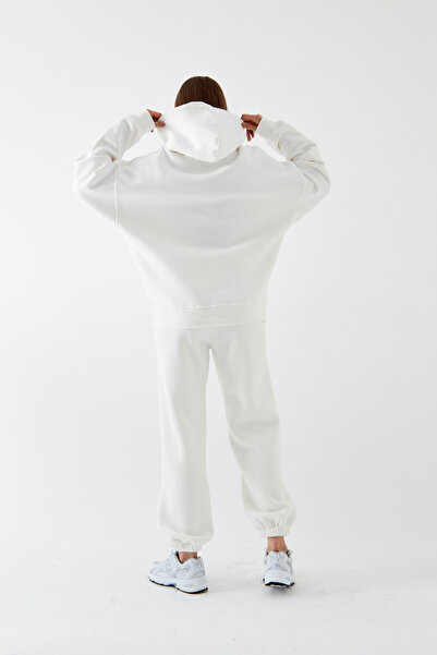 The Champ Clothing Σετ αθλητικών φούτερ Unisex Oversize Λευκό – Basic, 3-κλωνο ριγέ φλις; Φούτερ με κουκούλα, ελαστικό κάτω μέρος