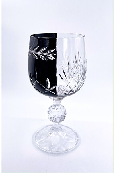 Kristal Market El Yapımı Kristal Bohemia Siyah Çift Renk Dekoratif Sunumluk Ayaklı Kadeh Kahve Yanı Su Bardağı