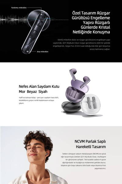 QCY T32 Ailybuds Clear ENC 4 Mikrofon Bluetooth 5.3 Kablosuz Kulaklık