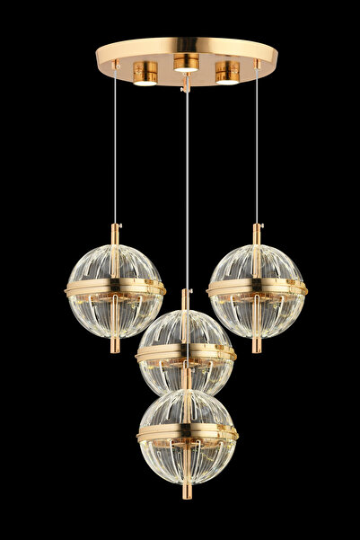 İstanbul Avize Küre 4'lü Gold 3 Renk Gold Led Modern Ledli Avize