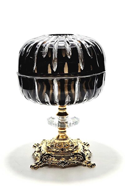 Kristal Market Handmade Cut Crystal Gold Footed Decorative Presentation Holder Closed Napkin Holder