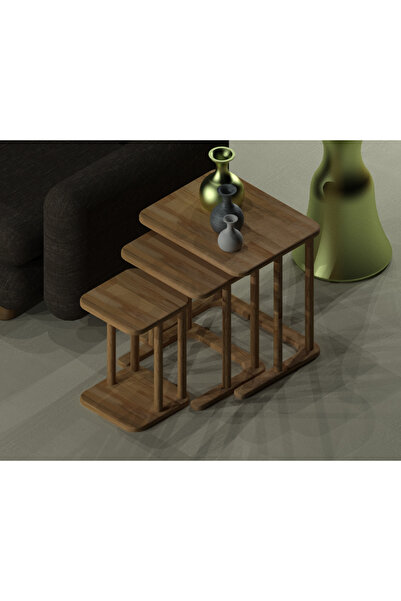 Ekübya Home Doğal Masif Ahşap Üçlü Zigon Sehpa Takımı Üçlü (3 Lü)