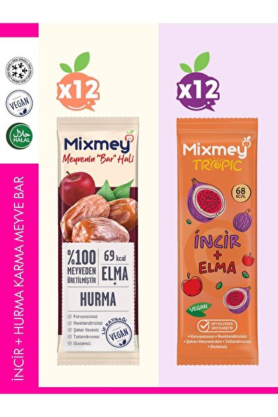 mixmey İncir Hurma Karma Meyve Barı 24 Adet | Sağlıklı Atıştırmalıklar – Vega...
