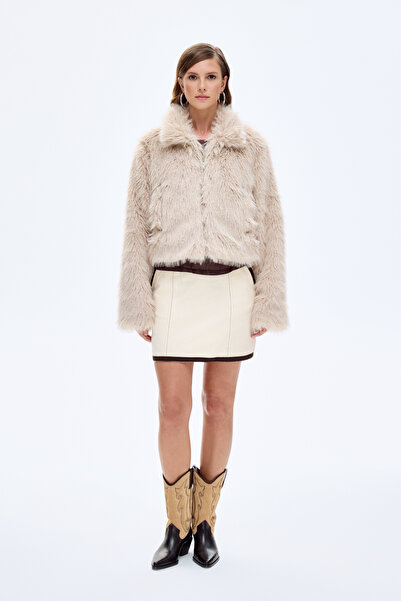 Quzu Jachetă scurtă de blană cu fermoar bej