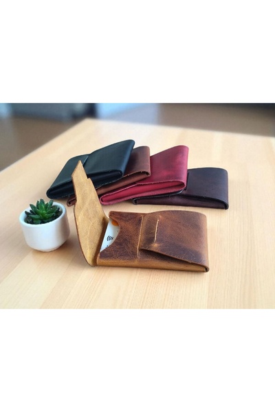 sumerianwallet Minimalist Dikey Ön Cep Cüzdanı Crazy Deri Cat Sarısı