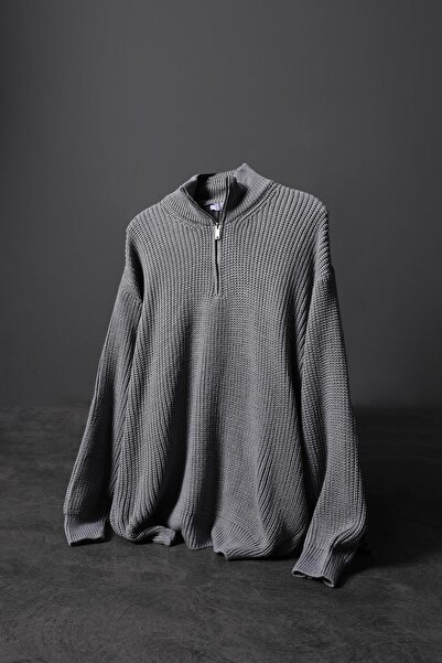 Slatra Чоловічий сірий светр з напівзастібкою Oversize