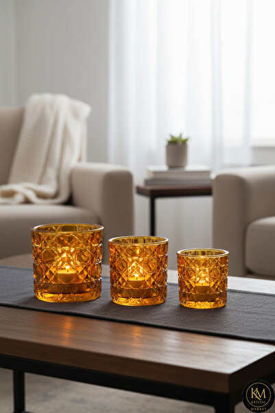 Kristal Market El Yapımı Kristal Mumluk Takımı 3'lü
