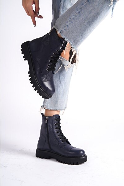 Gusse Kadın Lacivert Hakiki Deri Bot