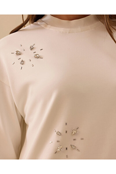 SCL Φούτερ με στρογγυλή λαιμόκοψη με πέτρινη λεπτομέρεια