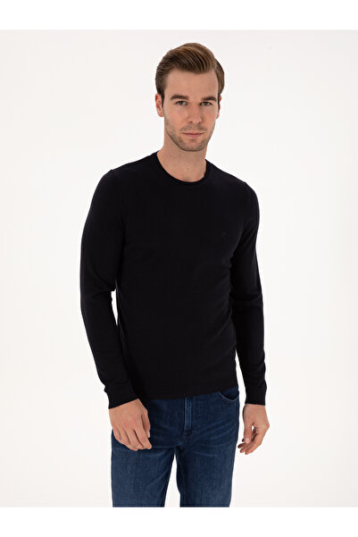 Cacharel Lacivert Slim Fit Pamuk Karışımlı Bisiklet Yaka Basic Triko Kazak 50...