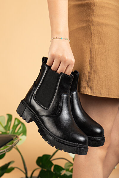 MY GROSS SHOES Kadın Lastikli Siyah Bot Içi Kürklü Su&soğuha Dayanıklı Kaymaz Kauçuk Taban Garantili Kışlık
