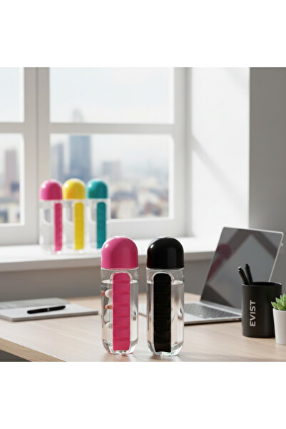 EVİST زجاجة ماء بلاستيكية عالية الجودة مع غطاء - كوب ملون بغطاء (سعة 600 مل -...