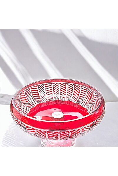 Kristal Market 28cm Cut Crystal Paris Decor Red Footed Bowl Milas Pattern