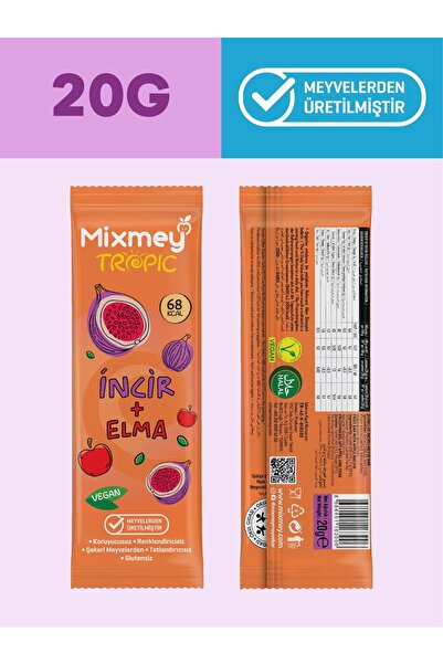 mixmey İncir Meyve Barı 288 Adet | Sağlıklı Atıştırmalıklar – Vegan, Glutensiz (20GR X 288 ADET)