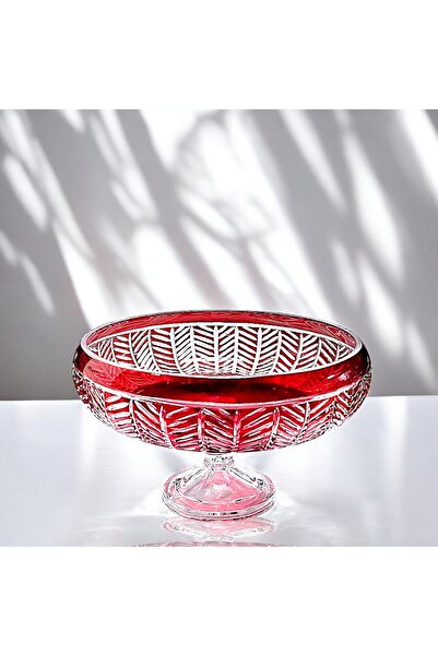 Kristal Market 28cm Cut Crystal Paris Decor Red Footed Bowl Milas Pattern