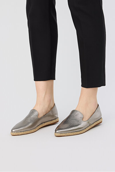 ŞIK VE MUTLU Silver Espadrille Ballerina Women's Shoes