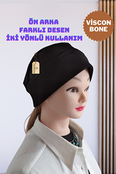 Tergek Viscon Swimming Cap, Flat Front, Black with Back Band, Two-Way Model, Waterproof Swimming Pool Cap