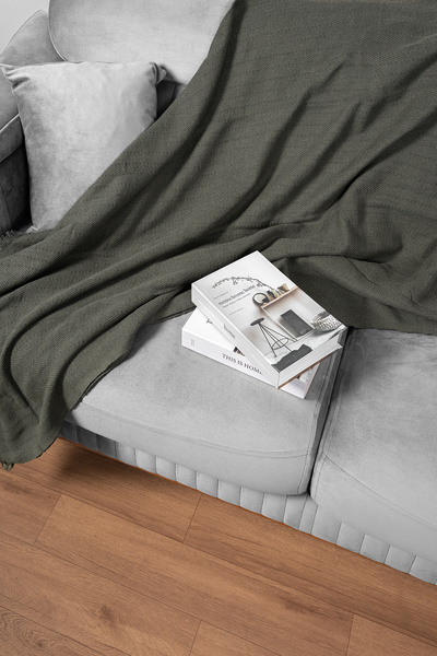 Cotto Home Sofa Cover 100% Cotton Striped Decorative Pique Multi-Purpose Green Color 170X200 cm