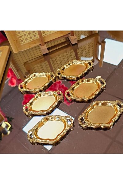 LOVYCO Mini Size 6 Pcs Steel Gold Plated Decorative Macaron Holder / Coffee Side / Presentation Holder / Turkish Delight Holder