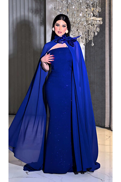 NHMODA فستان سهرة من قماش الكريب بدون حمالات وياقة على شكل سمكة وتفاصيل حجرية...