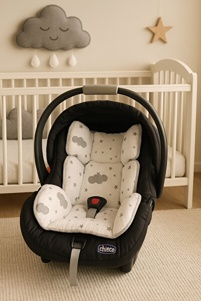 BeygeBaby %100 Pamuk Gri Bulutlu Müslin ve Pike Kumaştan Puset Minderi