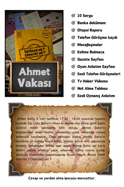 Suçlu Kim Dedektiflik Suç Çözümleme-suçluyu Bulma-dedektif Oyunu-cinayet Çözme-dedektif Oyunu-kutu Oyunu-7'li.