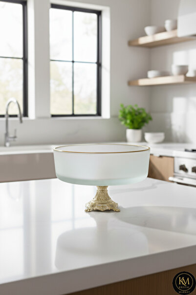 Kristal Market El Yapımı Kristal Gold Detay Mat Dekoratif Ayaklı Sunumluk Kase