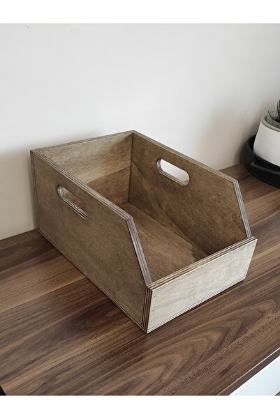 Limon Dekor Walnut Color Wooden Organizer and Record Case (7\") Record Box