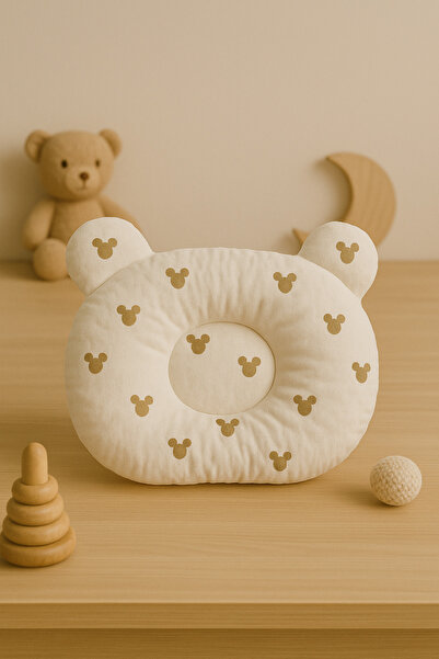 BeygeBaby %100 Pamuk Müslin Kumaş'tan Yaldız Ayıcıklı Düz Kafa Yastığı, Kafa ...