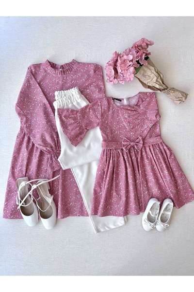 KÜÇÜĞÜM BUTİK فستان من قماش البوبلين الوردي المقرمش وفستان من قماش البوبلين الوردي للفتيات (يُباع بشكل منفصل)