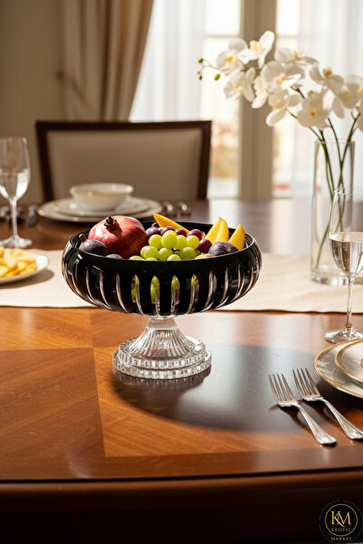 Kristal Market وعاء كبير مصنوع يدويًا من الكريستال المقطوع مقاس 28 سم / وعاء عرض