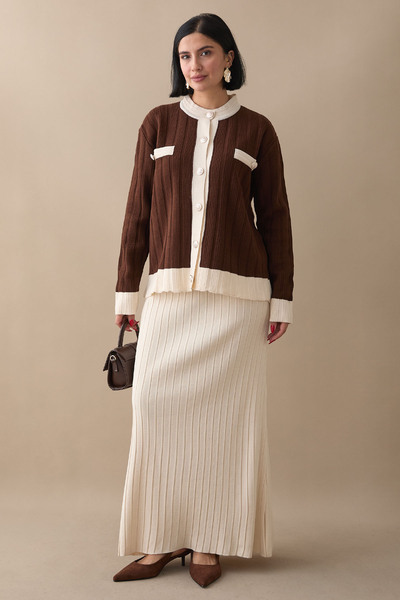 InStyle Etekli Hırkalı Acı Kahve Triko Takım