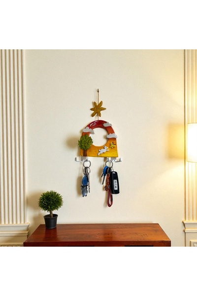 vivus in حامل مفاتيح معلق على الحائط على شكل أرنب مع مرآة، مصنوع يدويًا بنمط ...