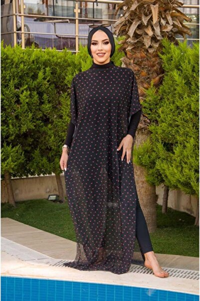Aişe tesettür Black Strawberry Patterned Hijab Pareo