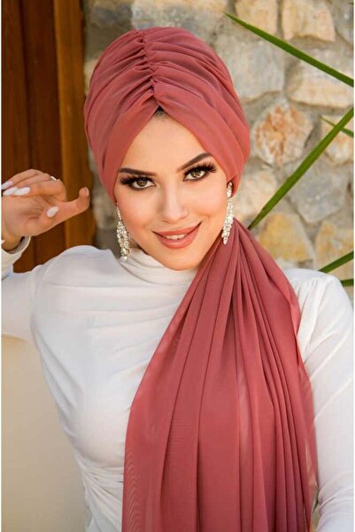 Aişe tesettür Gülkurusu Büzgülü Dolama Tokalı Bone