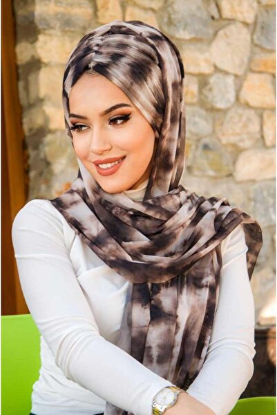 Aişe tesettür Brown Mink Batik Pattern Ready Shawl