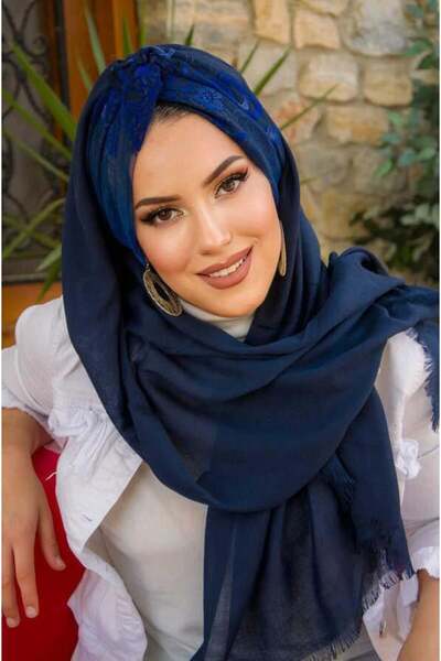 Aişe tesettür Lacivert Mavi Burgu Hazır Şal