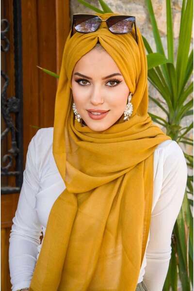 Aişe tesettür Mustard Drawstring Ready Shawl