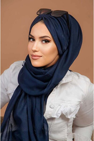 Aişe tesettür Έτοιμο σάλι με κορδόνι σε μπλε ναυτικό χρώμα