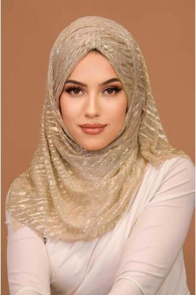 Aişe tesettür Gold Burning Pattern Double Shawl