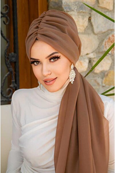 Aişe tesettür Karamel Büzgülü Dolama Bone