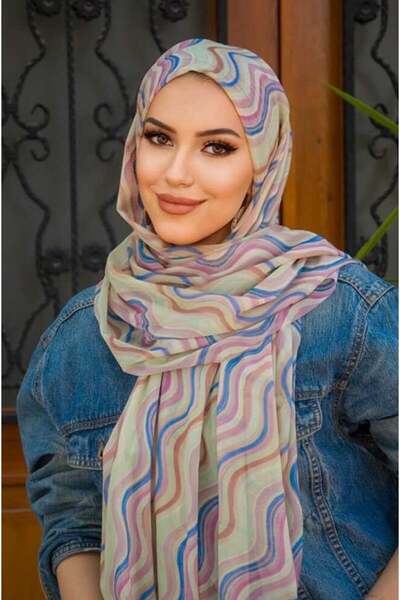 Aişe tesettür Προετοιμασμένο σάλι με μαλακά χρώματα με σπειροειδές σχέδιο