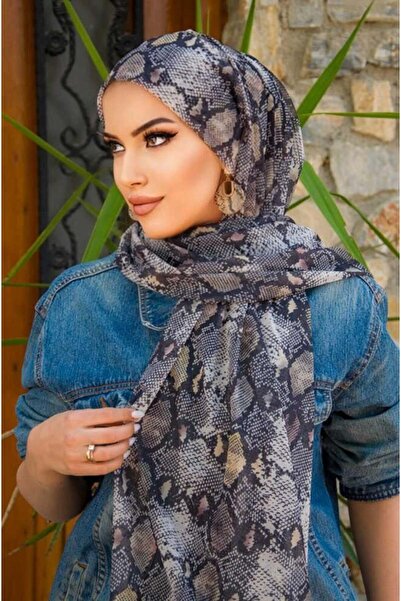 Aişe tesettür Έτοιμο σάλι με γκρι σχέδιο φιδιού