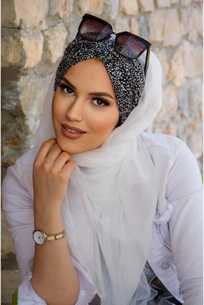 Aişe tesettür Λευκό μαύρο πουά με κορδόνι έτοιμο σάλι