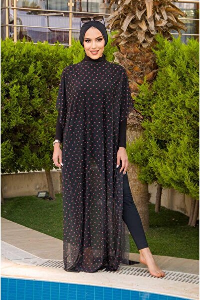 Aişe tesettür Black Strawberry Patterned Hijab Pareo