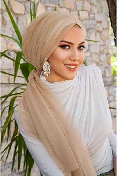 Aişe tesettür Beige Tulle Gathered Wrap Bonnet